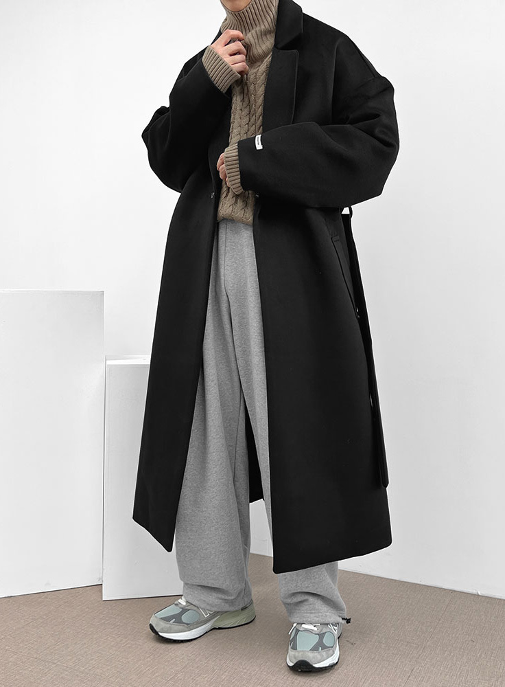 [SALE] 127cm 울 슬릿 로브 오버핏 코트